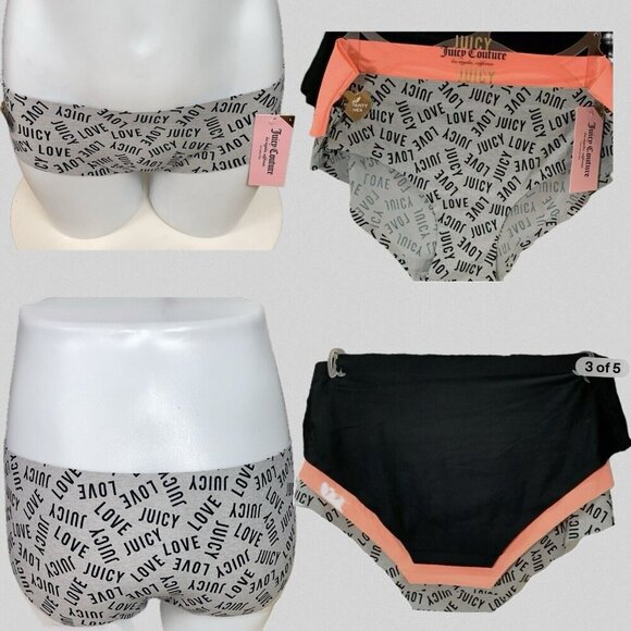 Juicy Couture L Gray Love Black-Orange Logo Waistband No-Line Comfy Panties-3-Pk - Picture 1 of 4